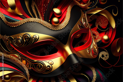 festive carnival mask with rich decoration, attributes of the Brazilian carnival © Ivan Traimak