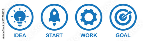 Entrepreneur process icon. Lamp start work goal icon, vector illustration