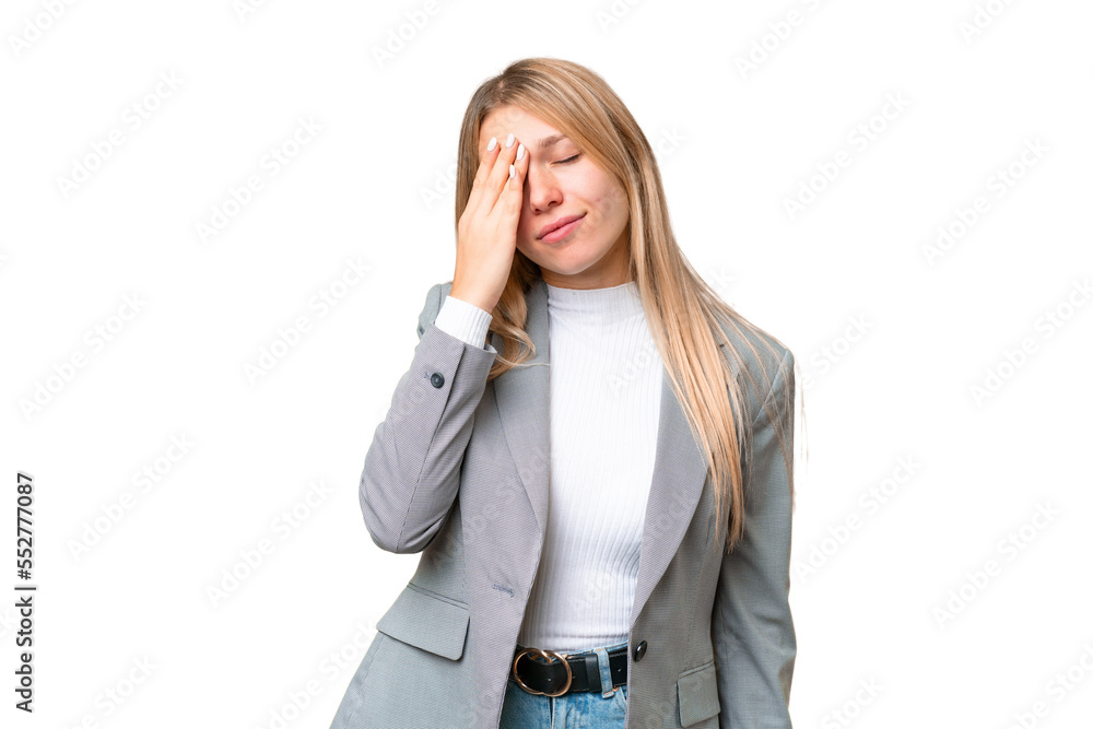Young pretty blonde woman over isolated chroma key background with headache Young pretty blonde woman over isolated chroma key background with headache