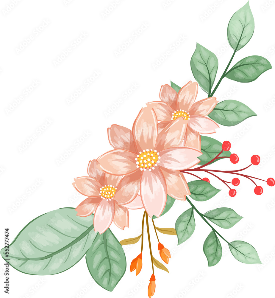 Pink Orange Flower Arrangement with watercolor style