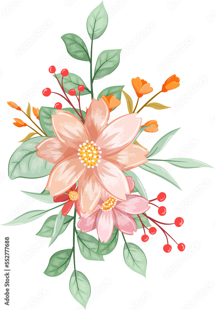 Obraz premium Pink Orange Flower Arrangement with watercolor style