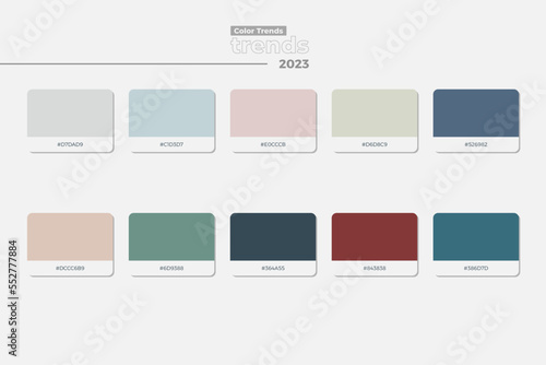 2023 Trendy gradient swatches. Collection palettes of gradient swatches for business infographic, mobile app, flat web design, backgrounds. Set of multicolored gradients. Vector Illustration