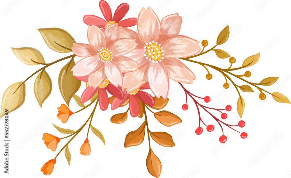 Obraz premium Pink Orange Flower Arrangement with watercolor style