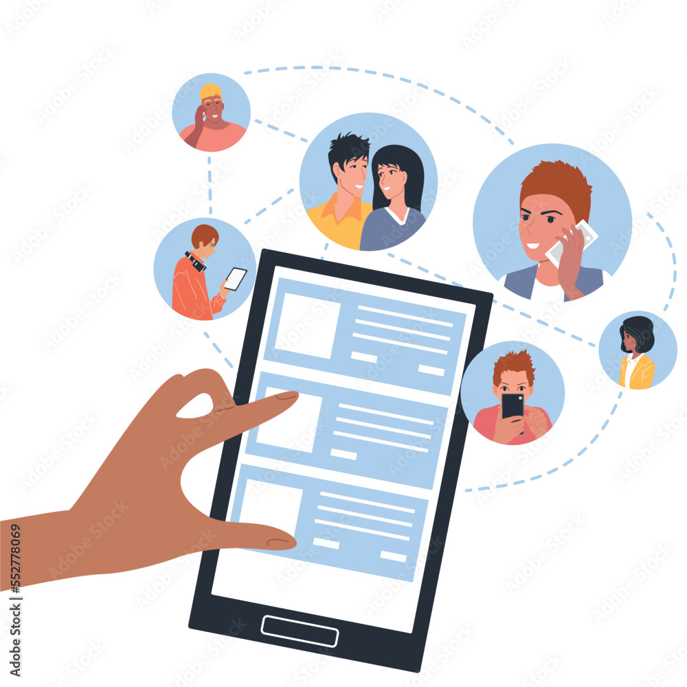 Using a smartphone to communicate with people around the world. Vector. Using a smartphone to communicate with people around the world. Vector.