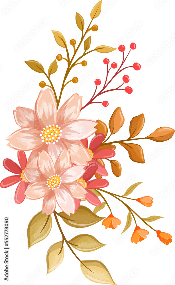 Obraz premium Pink Orange Flower Arrangement with watercolor style