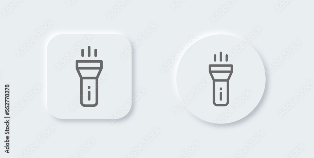 Flashlight line icon in neomorphic design style. Torch signs vector illustration. Flashlight line icon in neomorphic design style. Torch signs vector illustration.