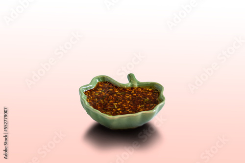 chili sauce in leaf shaped sauce cup