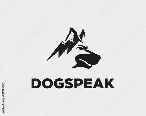 negative space dog head and mountain logo vector illustration