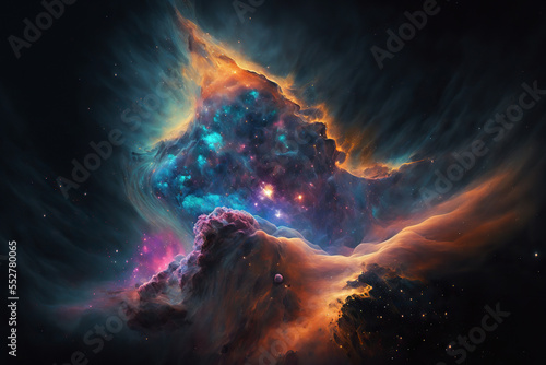 Abstract cosmos, space nebula as a background or wallpaper. AI 