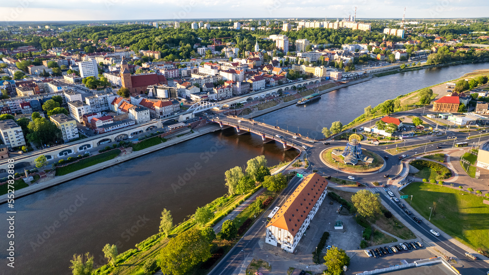 Aerial view of Gorzów Wielkopolski town city at river Warta travel in Poland - obrazy, fototapety, plakaty 