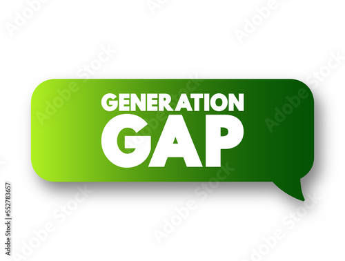 Generation gap - difference of opinions between one generation and another regarding beliefs, politics, or values, text concept message bubble