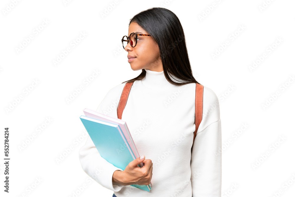 Young African American student woman over isolated background looking to the side Young African American student woman over isolated background looking to the side
