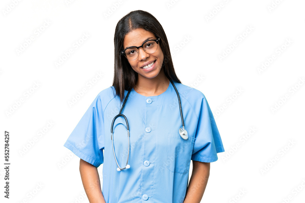 Young African american nurse woman over isolated background laughing Young African american nurse woman over isolated background laughing