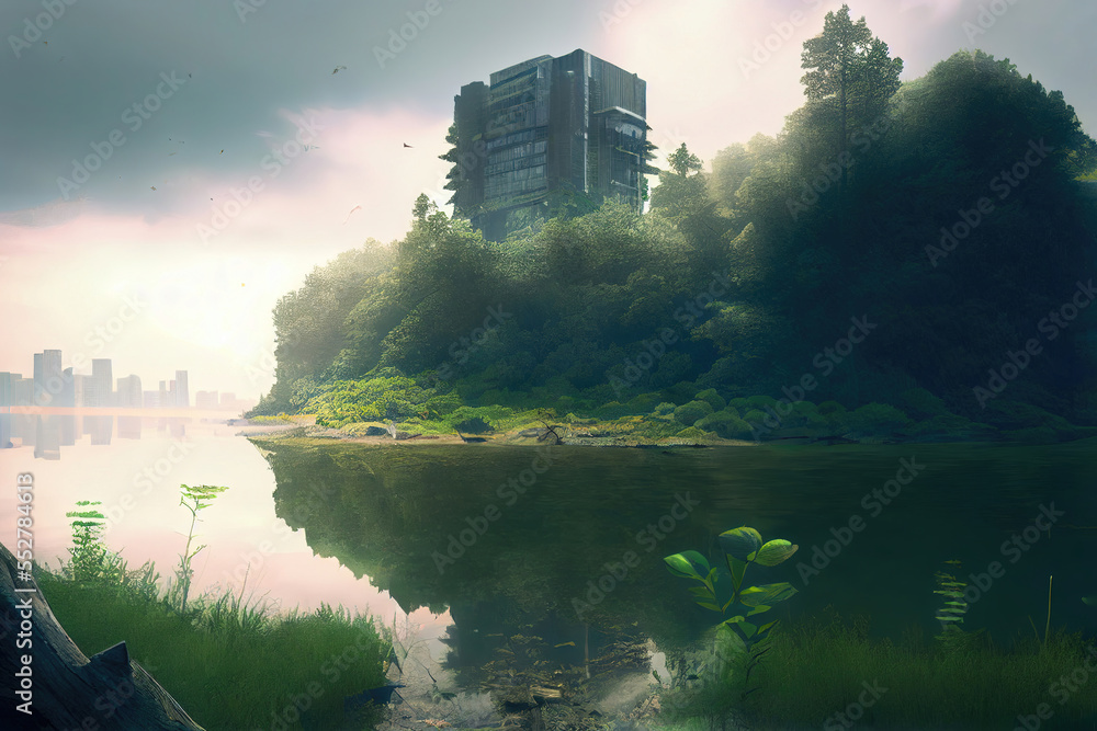 Fototapeta premium Buildings Overgrown After Humans Disappeared