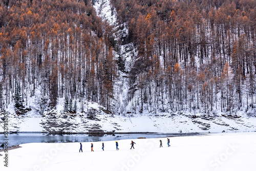 L’inverno in Valle Varaita: il lago di Pontechianale, la neve ed il ghiaccio sugli alberi photo