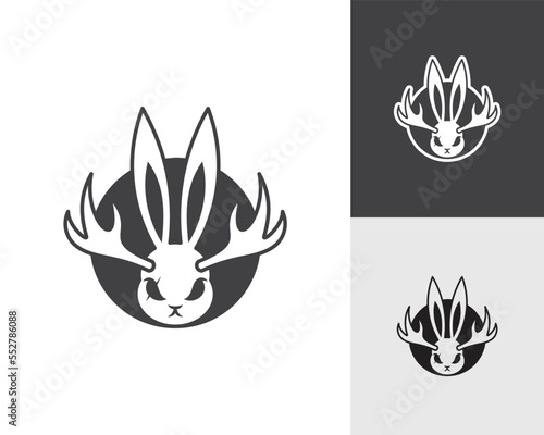 rabbit head with deer antlers logo design vector illustration on white background