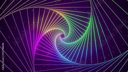abstract tunnel neon looping background with, green purple rainbow neon background, dj background, concert party concept, music modern element, portal