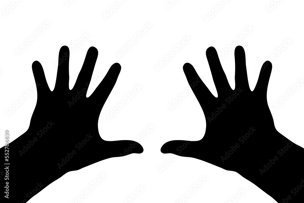 Black silhouette of two male palms. Hand isolated on white background. Vector flat illustration
