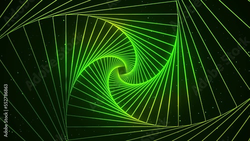 abstract tunnel neon looping background with, green neon background, dj background, concert party concept, music modern element, portal
