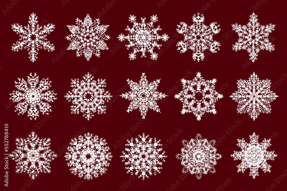 Abstract snowflakes isolated on dark background. Snow flake collection for your design projects.