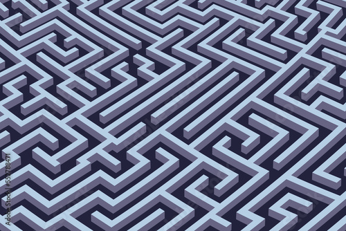 Maze background. Labyrinth with walls and paths, isometric, 3D rendering, abstract backdrop.