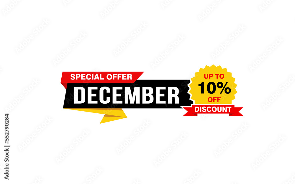 10 Percent december discount offer, clearance, promotion banner layout with sticker style. 10 Percent december discount offer, clearance, promotion banner layout with sticker style.