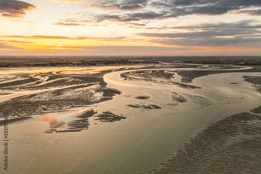 Vue aérienne des bancs de sable en baie de Somme