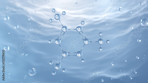mesitylene molecular structure, 3d model 1,3,5-trimethylbenzene, structural chemical formula view from a microscope