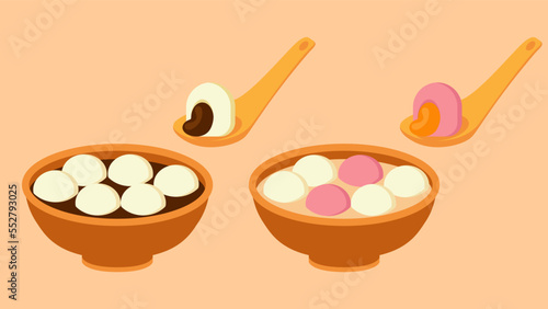 Sweet rice balls soup with black sesame and peanut paste. Asian food for celebrating Chinese New Year's Eve, Mid-Autumn Festival or Lantern Festival