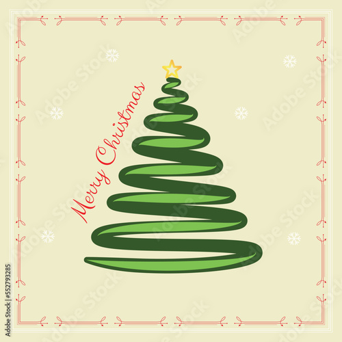 Simple Christmas Greeting Card in Continuous Tree Line