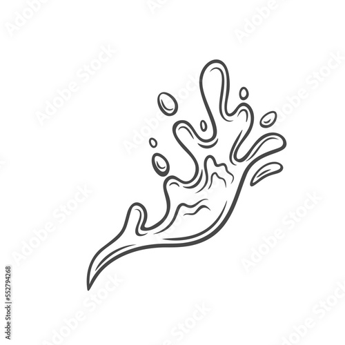 Chocolate splash line icon vector illustration. Hand drawn outline hot cocoa or coffee with milk drink drop, flow of sweet cream or syrup, swirl and wave of creamy melt chocolate, fluid splash