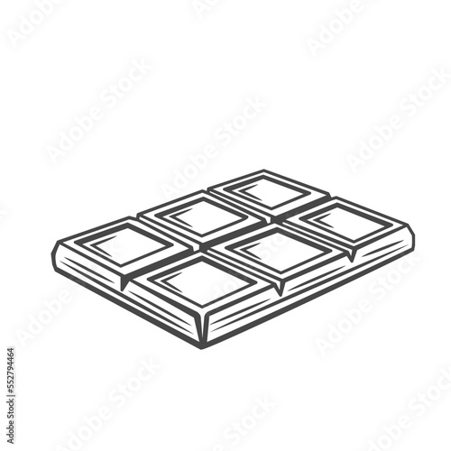 Chocolate bar line icon vector illustration. Hand drawn outline block of milk or dark bitter choco product with square pattern of tiles, single chocolate chunk for bite, whole chocolate bar for eating