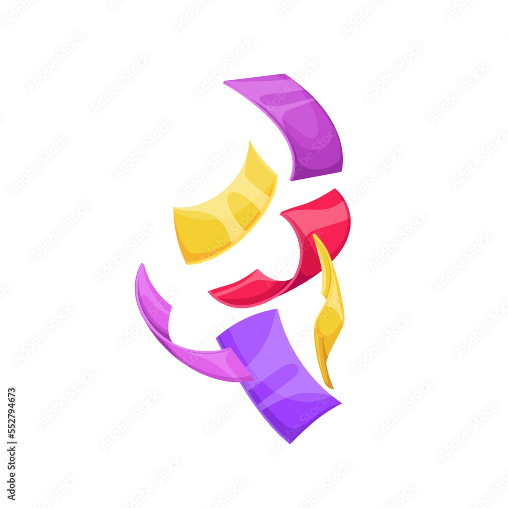 Obraz premium Confetti vector illustration. Cartoon isolated carnival falling and flying paper ribbons, bright festive decor to celebrate carnival, birthday party and anniversary, tinsel for fun holiday events