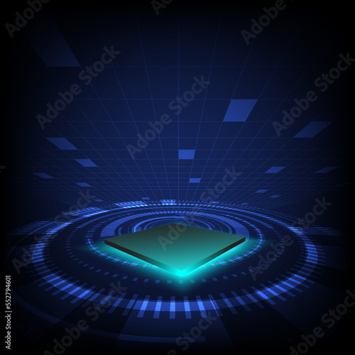 Abstract microchip processor on circuit board perspective technology background.
