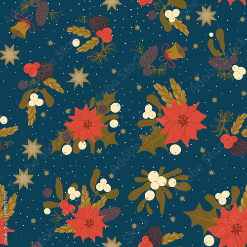 Christmas vintage seamless pattern Ukrainian pagan traditions