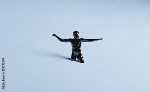 Poseidon, 3d rendering of a public domain statue in pastel colors. Greek culture and mythology, abstract art poster of an ancient scultpure rendered in glossy black texture, latex
