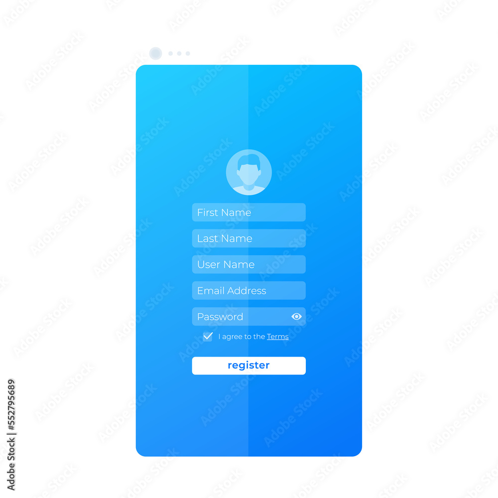 Register, mobile app ui design Stock Illustration | Adobe Stock