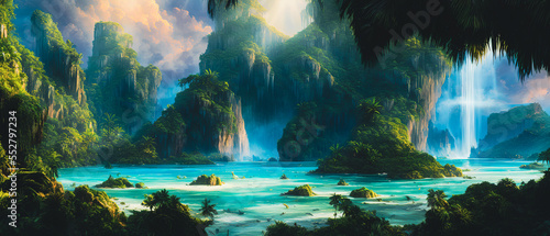 A beautiful waterfall landscape in an exotic location.