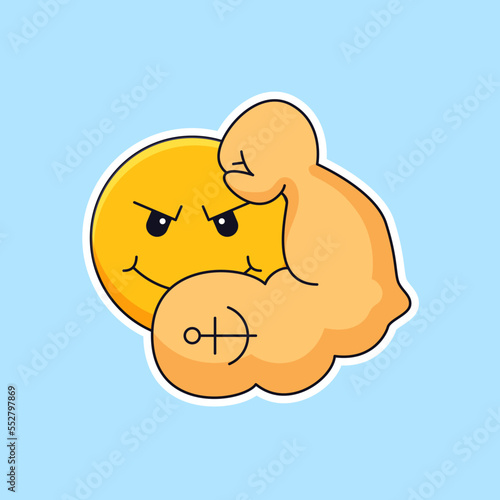 flexing face emoji with big muscular arm vector outline illustration design