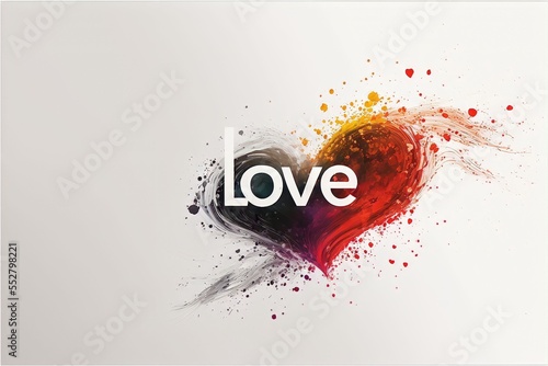 Rainbow colored heart with the word love written on it in white letters isolated on a white background 