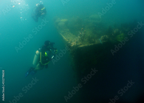 a sunken ship with poor visibility due to high sedimentation
