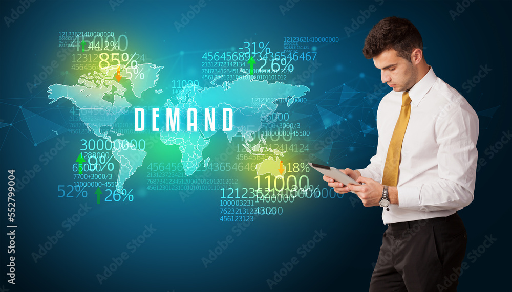 Businessman thinking about market concept Businessman thinking about market concept