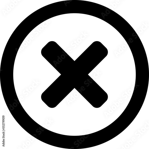 Black and White X Cross No Sign Wrong or Decline or Error Round Circle Icon. Vector Image.