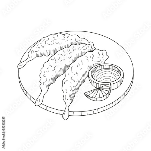  Tempura Japanese food fried shrimp and  sauce on isolated background