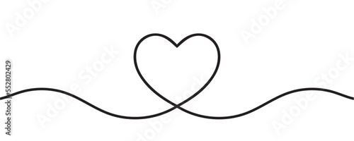 Line art continuous heart icon isolated on white background. Love outline symbol. Vector illustration