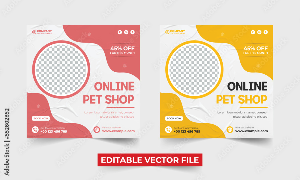 Vector pet adoption and veterinary service social media post vector pet care service and grooming business promotion template Vector pet adoption and veterinary service social media post vector pet care service and grooming business promotion template