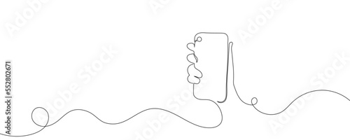 Continuous one line drawing in hand phone smartphone on white background. Vector illustration