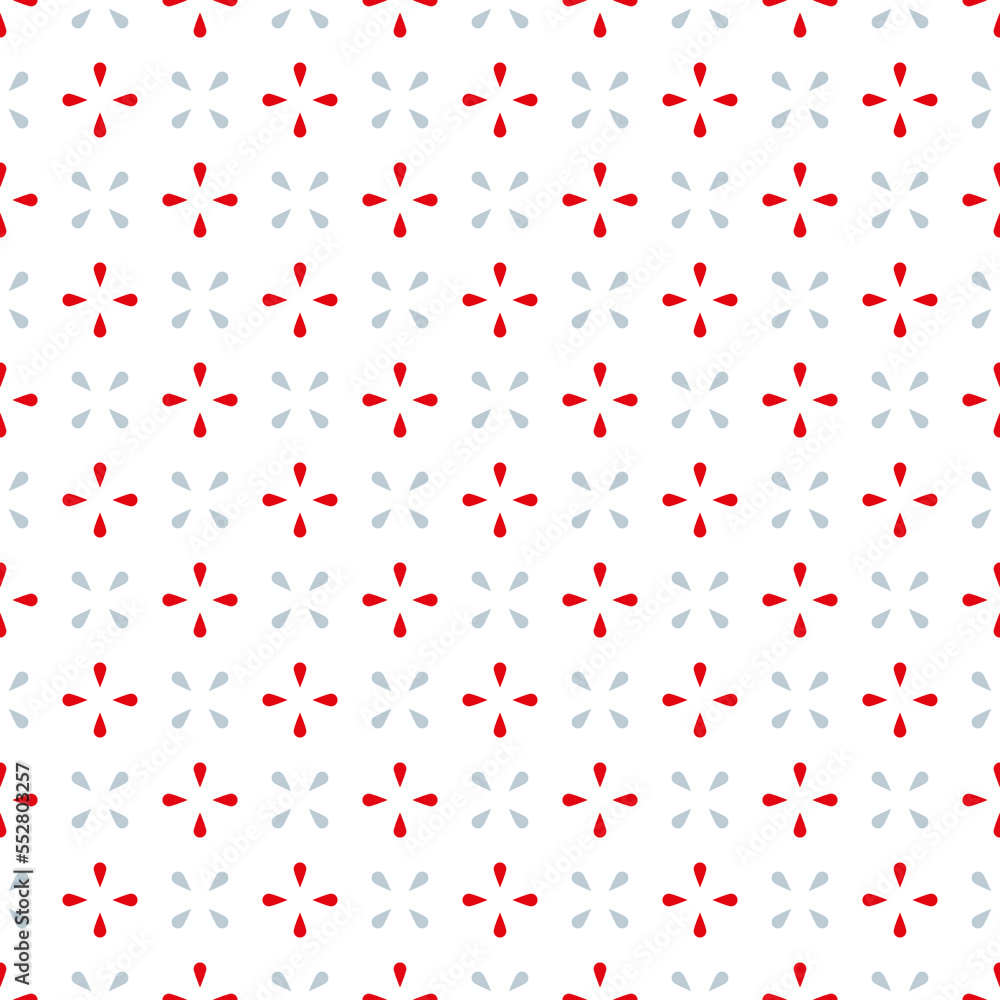 Abstract vector seamless pattern. Geometric background for holiday designs. Simple red and gray elements on a white background. Print on tiles for Christmas or birthdays for decoration of designs.