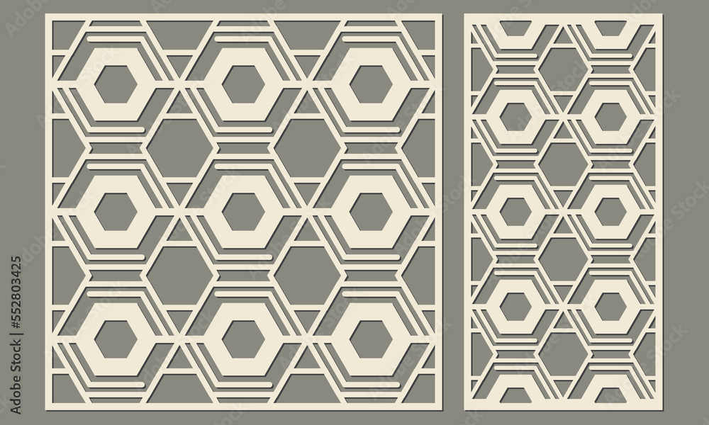 Laser cutting of decorative panels. Abstract geometric pattern of polygonal shape. Template for cutting plywood, wood, paper, cardboard and metal. Laser cutting of decorative panels. Abstract geometric pattern of polygonal shape. Template for cutting plywood, wood, paper, cardboard and metal.