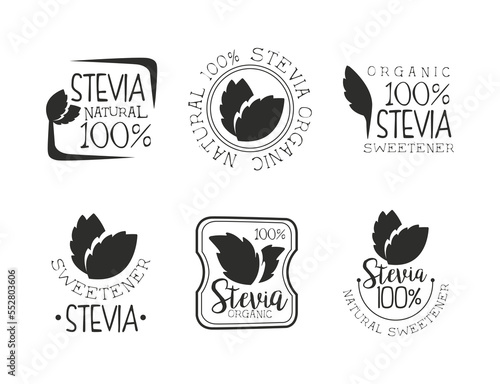 Stevia Natural Sweetener and Plant-based Vegan Food Product Label Vector Set